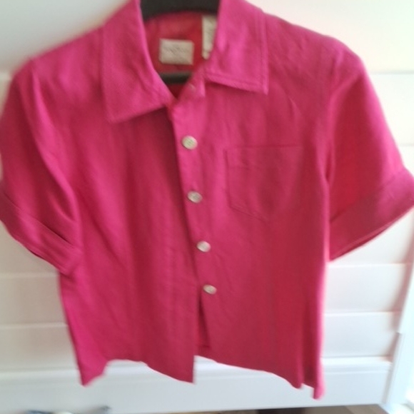 Emma James Hot Pink Blazer Short Sleeve and Linen Pant Suit Set - Picture 6 of 11
